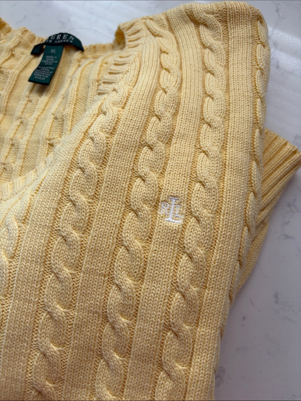 Lauren Ralph Lauren Yellow Cable-Knit V-Neck Sweater